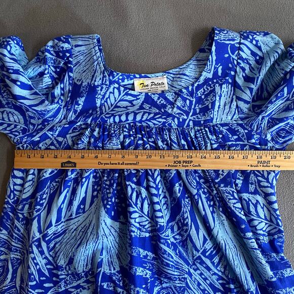 Vtg 80s 90s Two Potato Laguna Beach Midi Tiered Muumuu Dress M Cotton Blue NOS - Picture 12 of 16